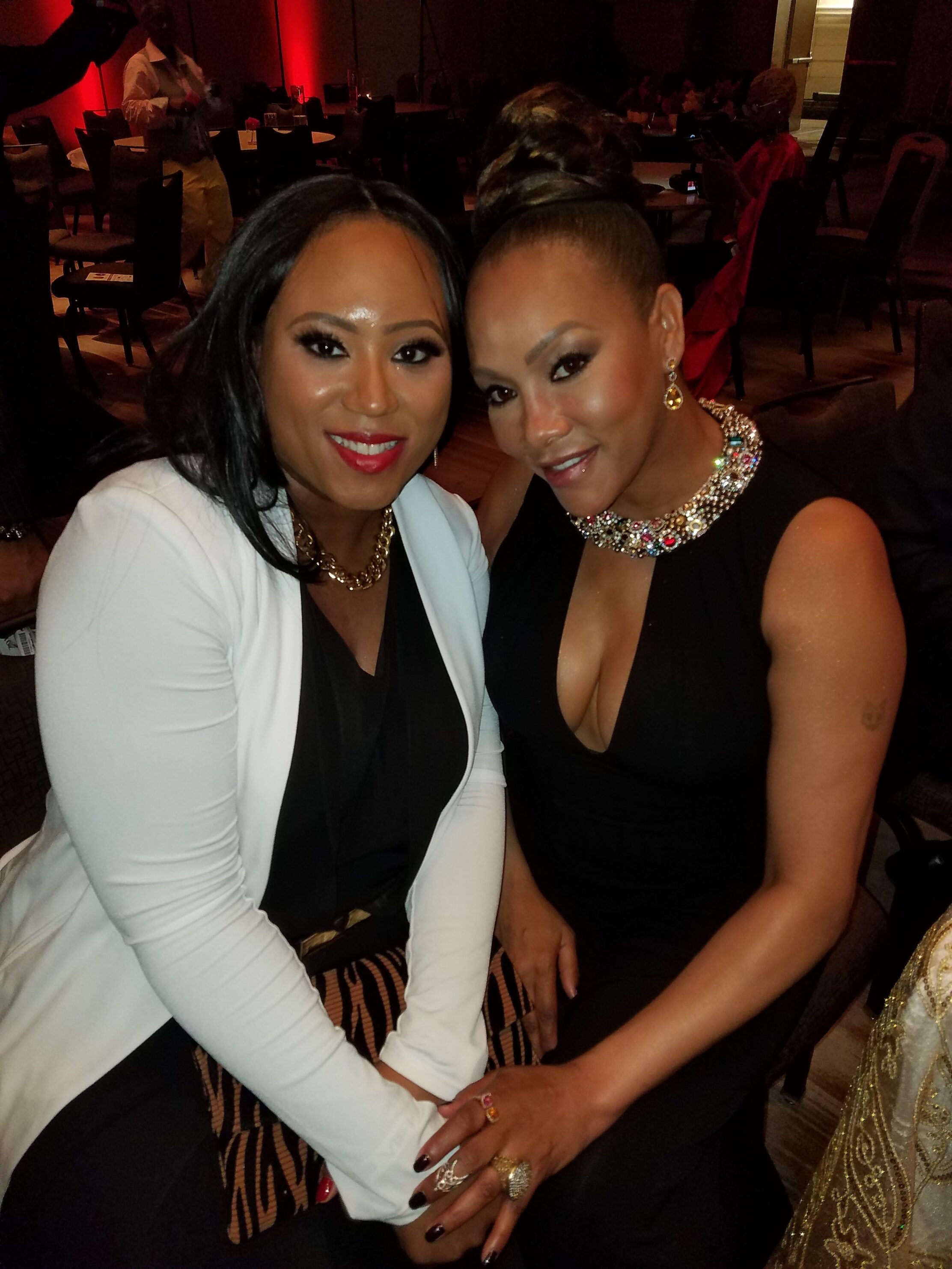 CAPTION: Danielle pictured with renowned actress, model, and entrepreneur Vivca A. Fox during the Sheen Magazine Legendary Gala.